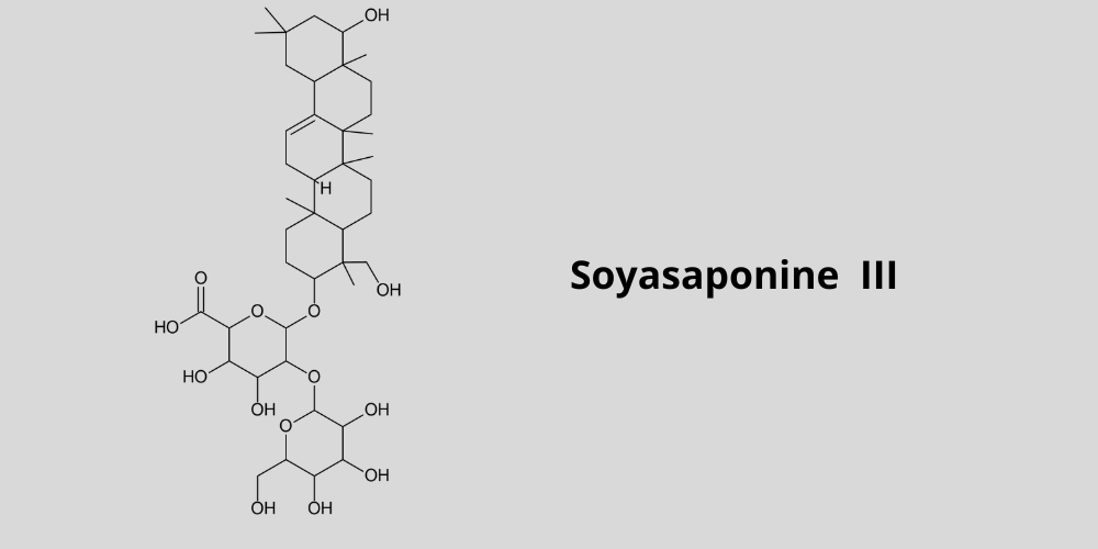 Structure chimique de la Soyasaponine III, une des soyasaponines (saponosides) les plus actives des composés de desmodium adscendens.